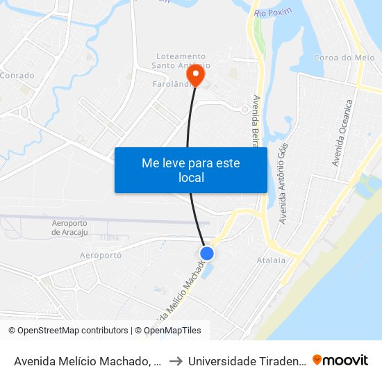 Avenida Melício Machado, 100 to Universidade Tiradentes map