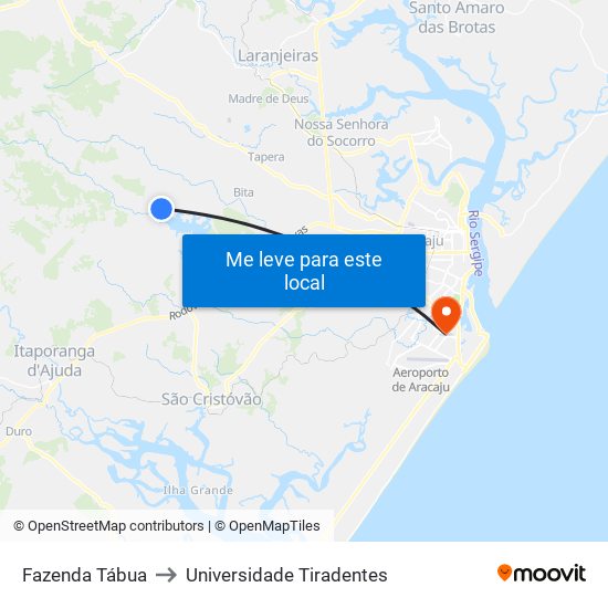 Fazenda Tábua to Universidade Tiradentes map