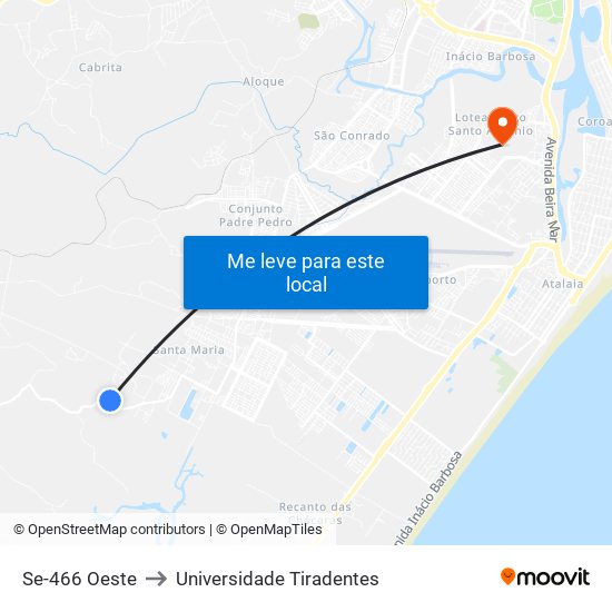 Se-466 Oeste to Universidade Tiradentes map