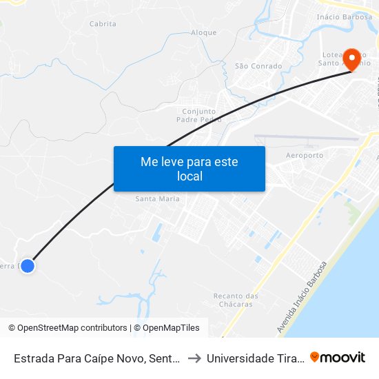 Estrada Para Caípe Novo, Sentido Aracaju to Universidade Tiradentes map