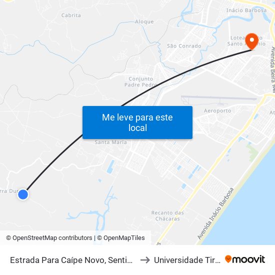 Estrada Para Caípe Novo, Sentido Caipé Novo to Universidade Tiradentes map