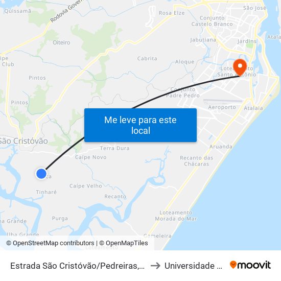 Estrada São Cristóvão/Pedreiras, Sul | Povoado Chica to Universidade Tiradentes map