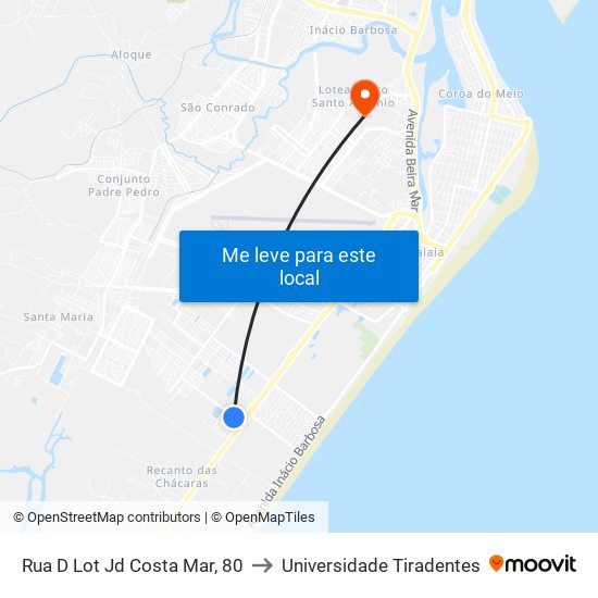 Rua D Lot Jd Costa Mar, 80 to Universidade Tiradentes map