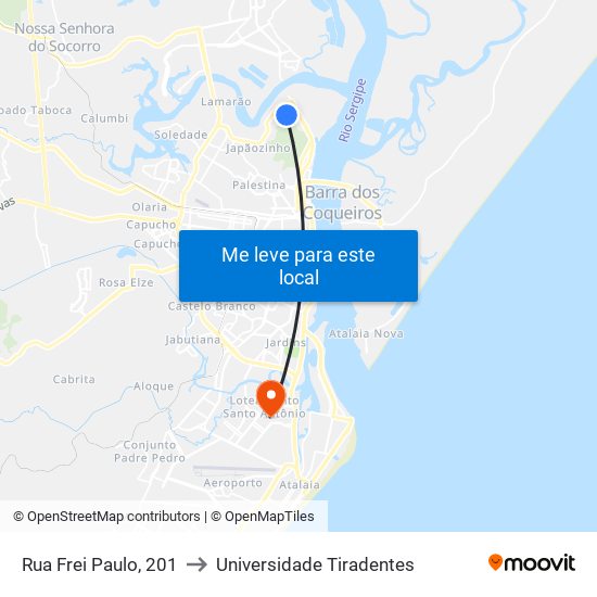 Rua Frei Paulo, 201 to Universidade Tiradentes map
