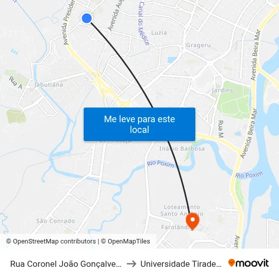 Rua Coronel João Gonçalves, 10 to Universidade Tiradentes map