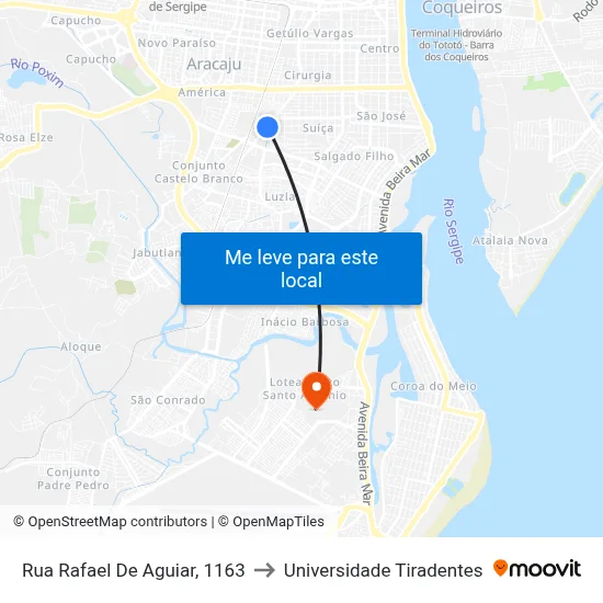 Rua Rafael De Aguiar, 1163 to Universidade Tiradentes map