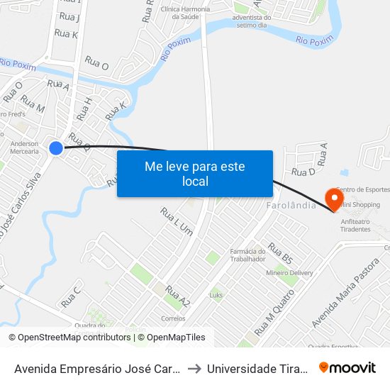 Avenida Empresário José Carlos Silva, to Universidade Tiradentes map