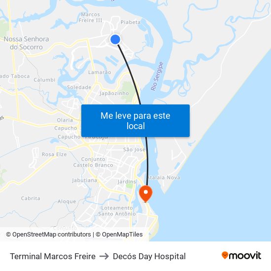 Terminal Marcos Freire to Decós Day Hospital map