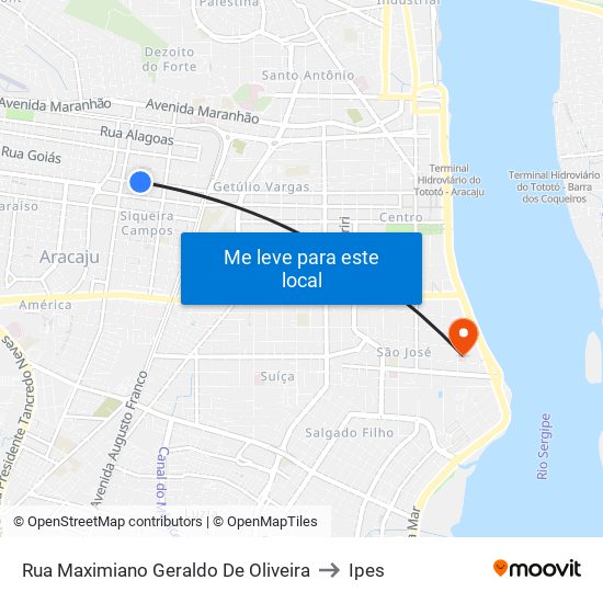 Rua Maximiano Geraldo De Oliveira to Ipes map