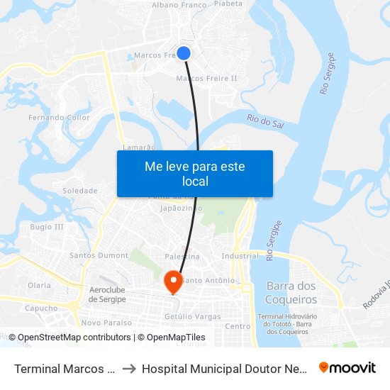 Terminal Marcos Freire to Hospital Municipal Doutor Nestor Piva map