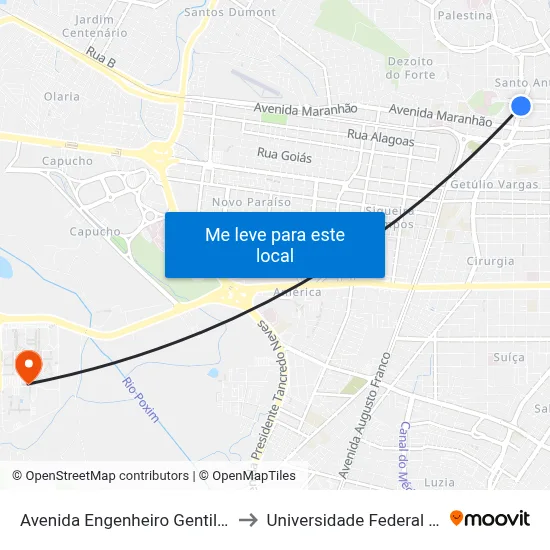 Avenida Engenheiro Gentil Taváres 349 to Universidade Federal De Sergipe map