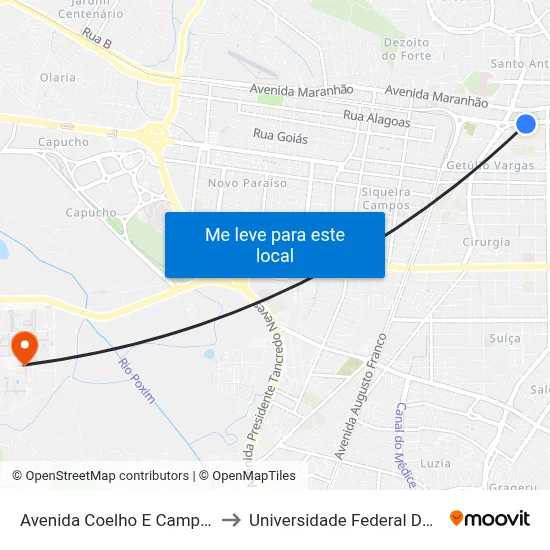 Avenida Coelho E Campos, 1071 to Universidade Federal De Sergipe map