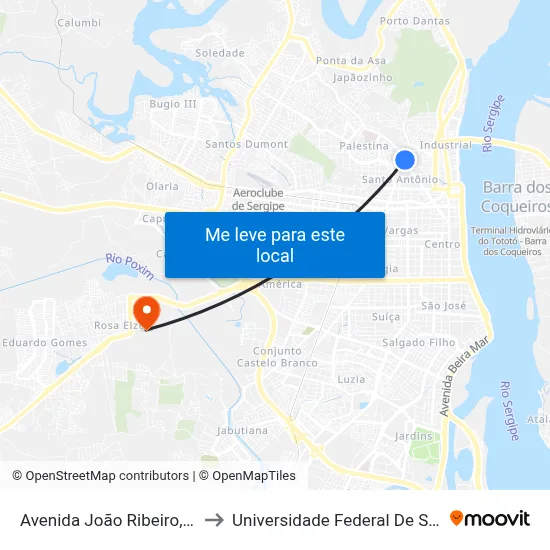 Avenida João Ribeiro, 1454 to Universidade Federal De Sergipe map