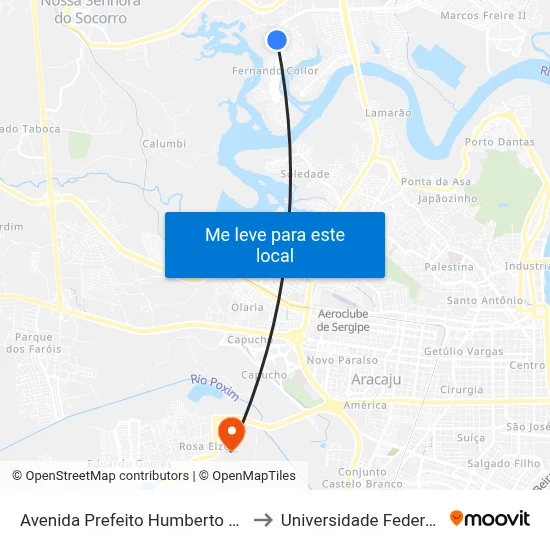 Avenida Prefeito Humberto Dos Santos, 1765 to Universidade Federal De Sergipe map