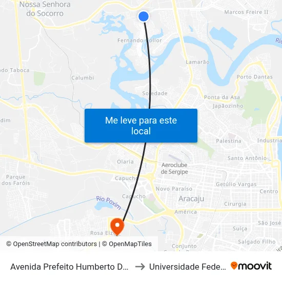 Avenida Prefeito Humberto Dos Santos 1461-1573 to Universidade Federal De Sergipe map