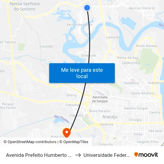Avenida Prefeito Humberto Dos Santos 1161 to Universidade Federal De Sergipe map