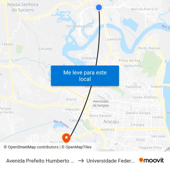 Avenida Prefeito Humberto Dos Santos 8125 to Universidade Federal De Sergipe map