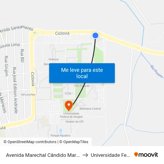 Avenida Marechal Cândido Mariano Da Silva Rondon, 1855 to Universidade Federal De Sergipe map