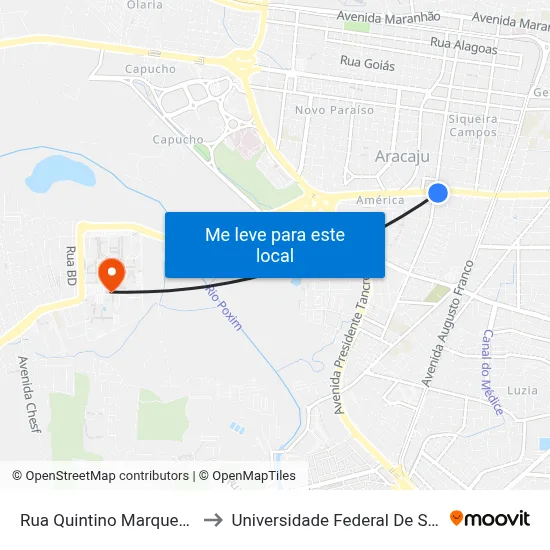Rua Quintino Marques, 527 to Universidade Federal De Sergipe map