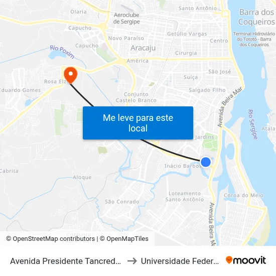 Avenida Presidente Tancredo Neves, 262-342 to Universidade Federal De Sergipe map