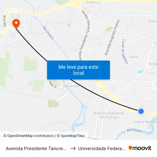Avenida Presidente Tancredo Neves, 1550 to Universidade Federal De Sergipe map