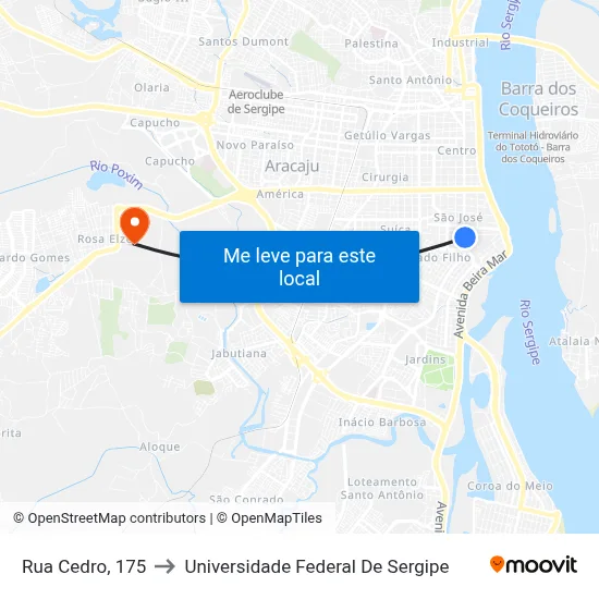 Rua Cedro, 175 to Universidade Federal De Sergipe map