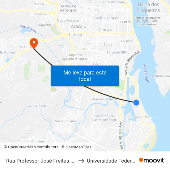 Rua Professor José Freitas De Andrade, 3679 to Universidade Federal De Sergipe map