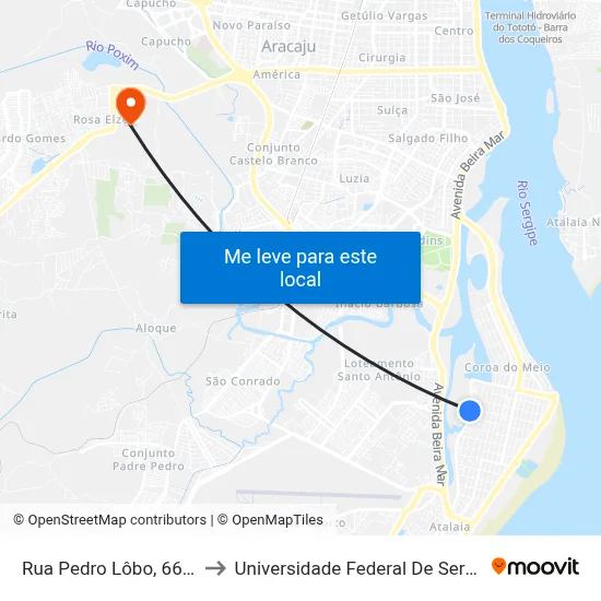 Rua Pedro Lôbo, 66-90 to Universidade Federal De Sergipe map