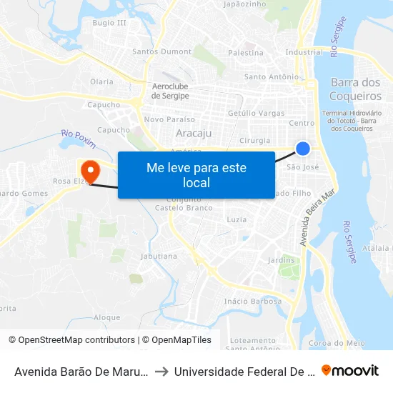 Avenida Barão De Maruim, 456 to Universidade Federal De Sergipe map