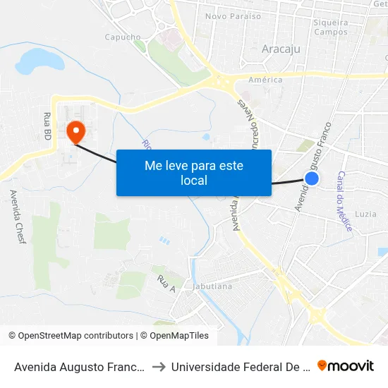 Avenida Augusto Franco, 2787 to Universidade Federal De Sergipe map