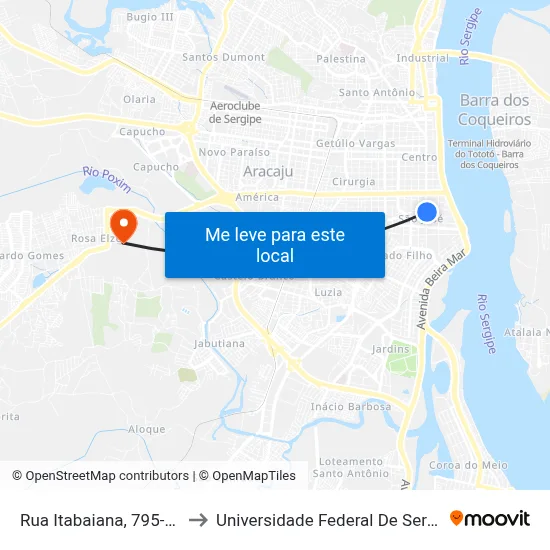 Rua Itabaiana, 795-873 to Universidade Federal De Sergipe map