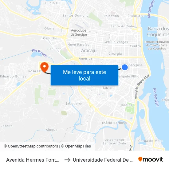 Avenida Hermes Fontes, 570 to Universidade Federal De Sergipe map
