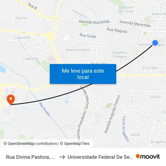 Rua Divina Pastora, 1318 to Universidade Federal De Sergipe map