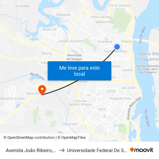 Avenida João Ribeiro, 1337 to Universidade Federal De Sergipe map