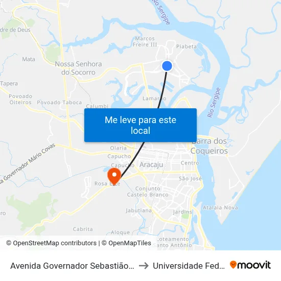 Avenida Governador Sebastião Celso De Carvalho 1455 to Universidade Federal De Sergipe map