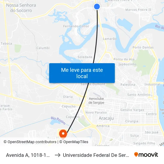 Avenida A, 1018-1086 to Universidade Federal De Sergipe map