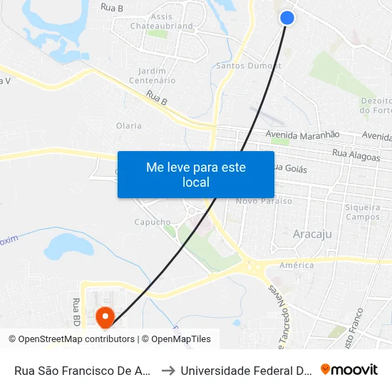 Rua São Francisco De Assis, 1149 to Universidade Federal De Sergipe map