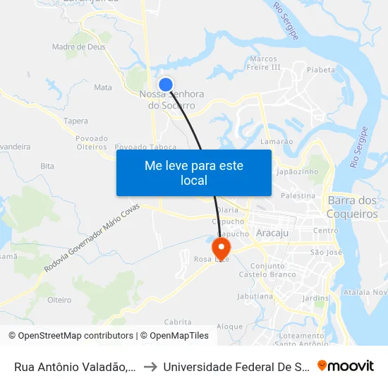 Rua Antônio Valadão, 1067 to Universidade Federal De Sergipe map
