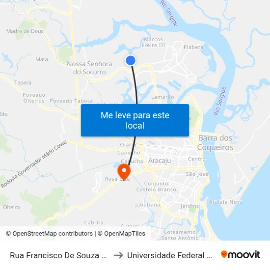 Rua Francisco De Souza Aguiar, 870 to Universidade Federal De Sergipe map