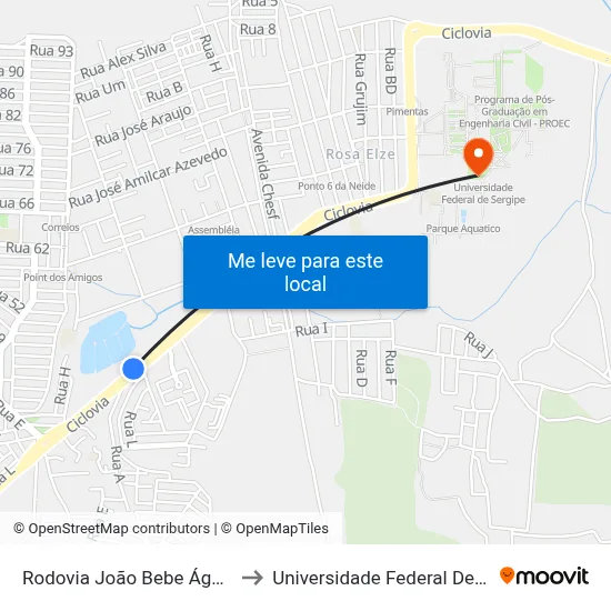 Rodovia João Bebe Água ,1100 to Universidade Federal De Sergipe map