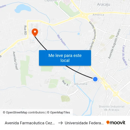 Avenida Farmacêutica Cezartina Régis, 35 to Universidade Federal De Sergipe map