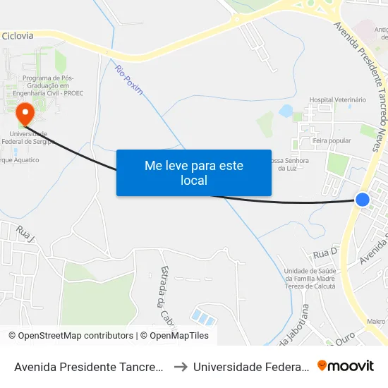Avenida Presidente Tancredo Neves, 5033 to Universidade Federal De Sergipe map
