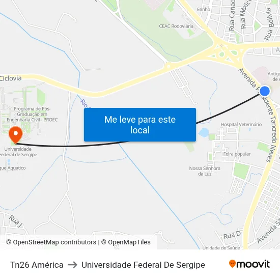 Tn26 América to Universidade Federal De Sergipe map