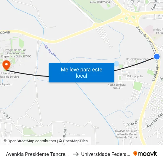 Avenida Presidente Tancredo Neves, 5545 to Universidade Federal De Sergipe map