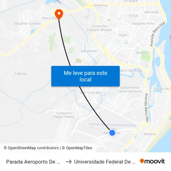 Parada Aeroporto De Aracaju to Universidade Federal De Sergipe map