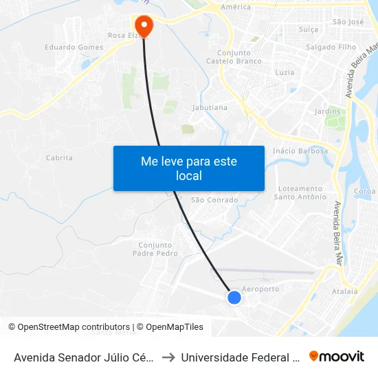 Avenida Senador Júlio César Leite, 21 to Universidade Federal De Sergipe map