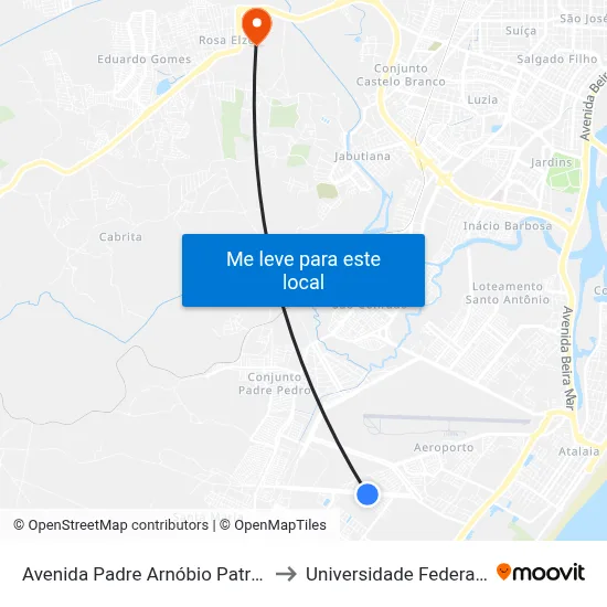 Avenida Padre Arnóbio Patrício De Melo, 12 to Universidade Federal De Sergipe map