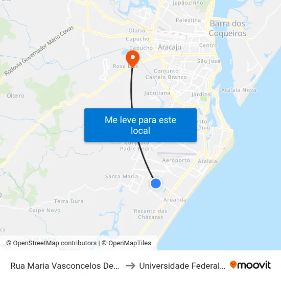 Rua Maria Vasconcelos De Andrade 1285 to Universidade Federal De Sergipe map