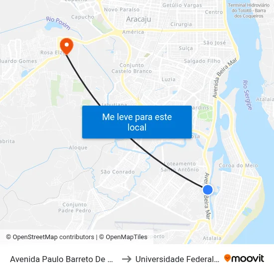Avenida Paulo Barreto De Menezes, 1485 to Universidade Federal De Sergipe map