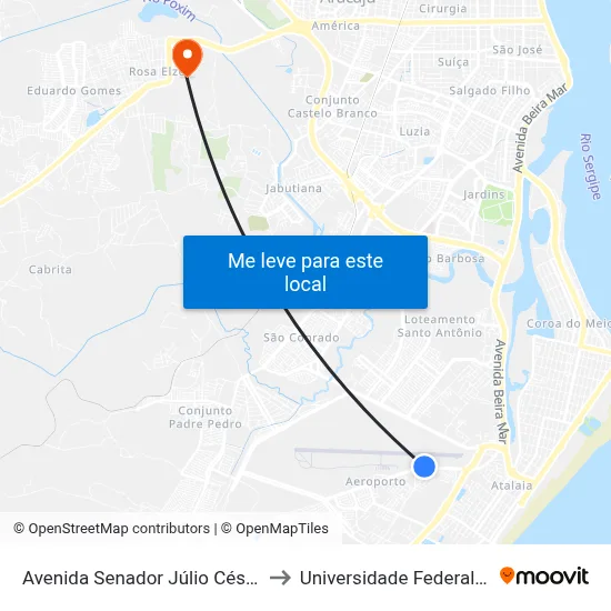 Avenida Senador Júlio César Leite, 1810 to Universidade Federal De Sergipe map
